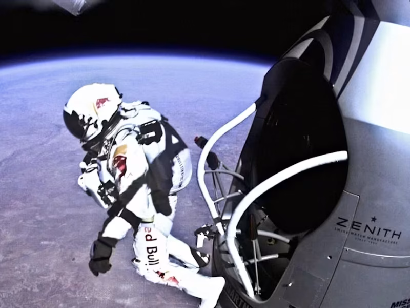 Felix Baumgartner jumps off a stratospheric helium balloon October 14, 2012, in a Red Bull-sponsored event. Credit: Red Bull