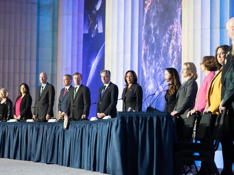 Vice President Kamala Harris convenes the third meeting of the National Space Council under the Biden administration on Dec. 20, 2023. Credit: NOAA