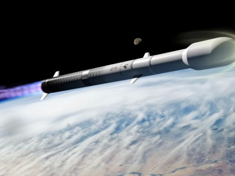Artistic rendering of the Black Bird-1 rocket (Xuanniao-1) in space, showcasing its sleek stainless steel body, aerodynamic design, and methane-liquid oxygen engine plume against the backdrop of Earth and the moon.
