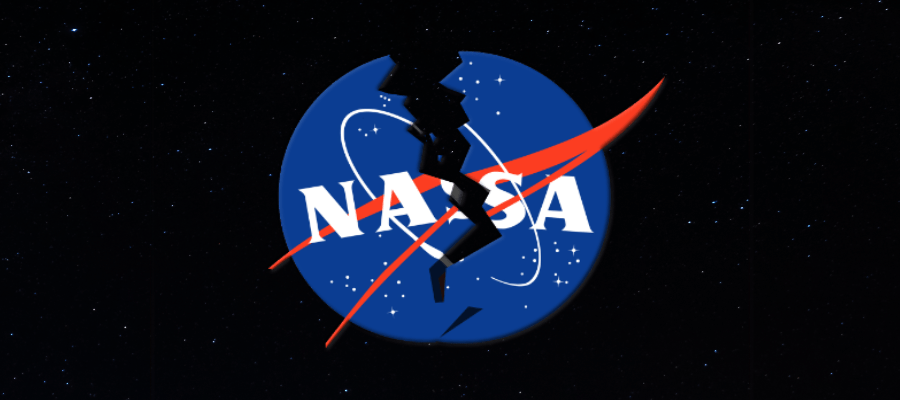 NASA logo broken in half by a deep crack.