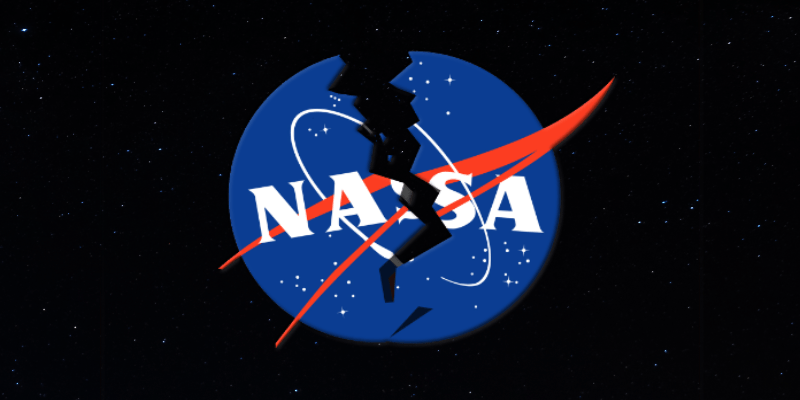 NASA logo broken in half by a deep crack.