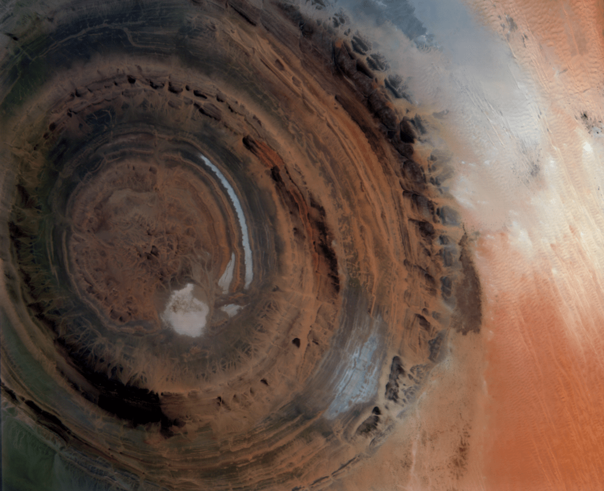 A hyperspectral image of the Richat Structure, a geological feature in northwestern Mauritania also known as the Eye of the Sahara, taken by Wyvern's Dragonette-001 satellite on July 23, 2024. Credit: Wyvern